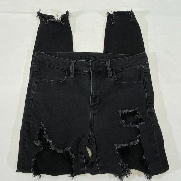 American Eagle Next Level Stretch Distress Destroyed Skinny Denim Jeans Black 8 - Picture 7 of 14